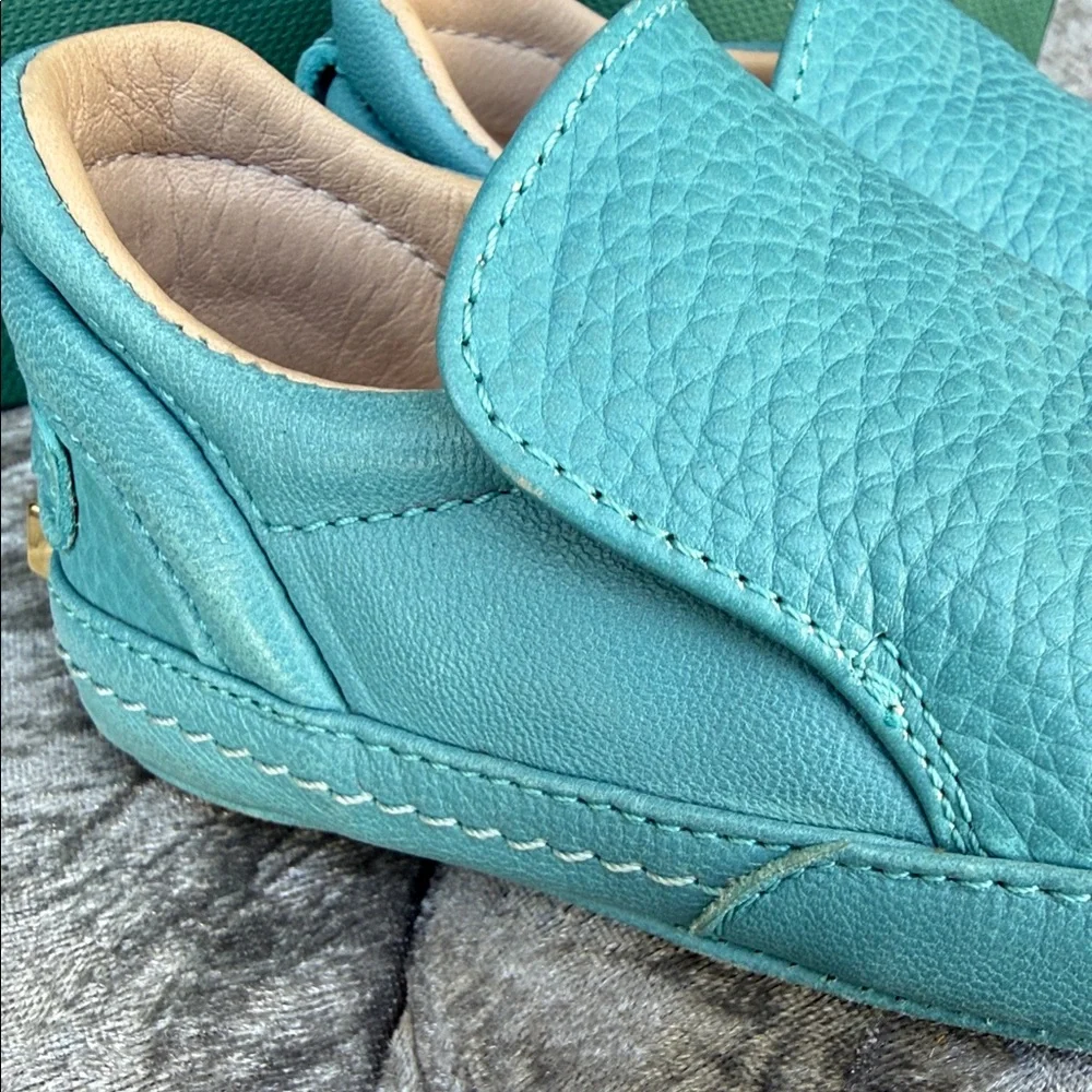 Buscemi Kids Teal Leather Slip-On Moccasins